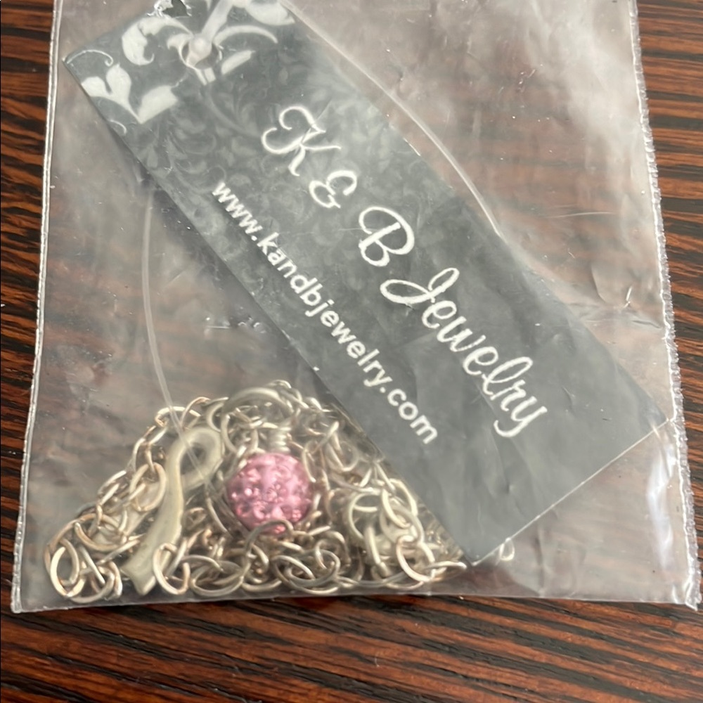 B Jewel Silver and Pink cancer Necklace.
